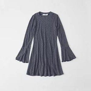 AF Women Navy Ribbed Knit Dress Bell Sleeve Flare